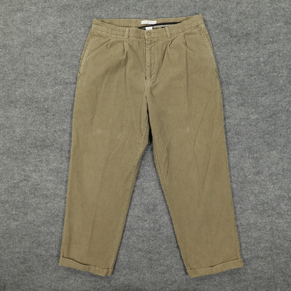 Geoffrey Beene Pants Mens 34x29 Beige Corduroy Pleated Khakis Straight Leg